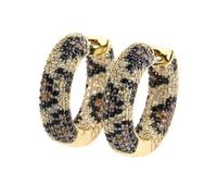 Hao Wu Xuan Luxury Leopard/White/Blue Hoop Earrings For Women Mosaic Cubic Zircon Jewelry South America Style Round Earrings