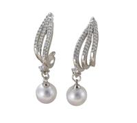 Hao Wu Xuan Luxury Sweet Bright Zircon Imitation Pearl Pendant Earrings for Women Gentle Elegant Engagement Wedding Jewelry Gift Accessories
