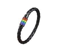 Hao Wu Xuan Magnetic Buckle Leather Bracelets for Men Boys,Rainbow Pride Bracelets,Handmade Jewelry Gift