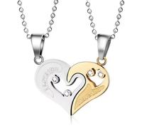 Hao Wu Xuan Matching Necklace Heart Pendant For Women Men Round Zircon half-heart Stainless Steel Bead Chain Hip Hop Couple Jewlery Gifts