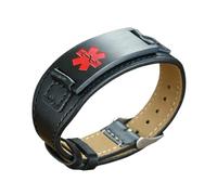 Hao Wu Xuan Medical Alert Engraved Leather Bracelets Customize Stainless Steel ID Tag DIABETIC EPILEPSY SOS Wristband For Men Jewelry