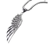 Hao Wu Xuan Men Pendant Necklaces, Gothic Vintage Angel Wings Feather Pendant Stainless Steel Necklaces. Man Jewely