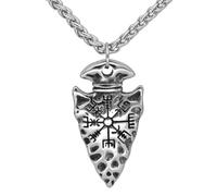 Hao Wu Xuan Men Viking Spear Compass Necklaces Norse Runes Amulet Helm of Awe Pendant Stainless Steel/Genuine Leather Chain Jewelry