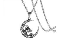 Hao Wu Xuan Men's half-moon punk skull tag stainless steel retro personality necklace