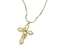 Hao Wu Xuan Men's necklace Cross Praying Hands Pendant Necklace For Women Men Gold Color Chain Rhinestones Jewelry fashion