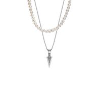 Hao Wu Xuan Men's necklace Rock Punk Arrowhead Primal Necklaces for Men Tribal Spearhead Surf Jewelry with Simulated Pearl Chain Collar fashion