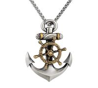 Hao Wu Xuan Men's Retro Trend Necklace Navy Pirate Ship Anchor Pendant Rotating Rudder Punk Party Banquet Fashion JewelryGiftAccessories