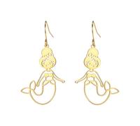Hao Wu Xuan Mermaid Pendant Earrings For Women Girl Stainless Steel Jewelry Daughter's Birthday Gifts