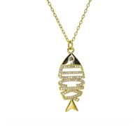 Hao Wu Xuan Minimalist Gold Fishbone Lucky Charms for DIY Jewelry Making Blue Fish Bone Animals Pendant Gift Jewelry