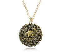 Hao Wu Xuan Movie Pirates of The Caribbean Necklace Aztec Coin Vintage Gold Plated Captain Jack Sparrow Medallion Skull Pendant Necklace