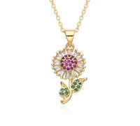 Hao Wu Xuan Multicolor Zircon Sunflower Dandelion Charms Gold Color Flower Necklace for Women Choker Pendant for DIY Jewelry Accessories