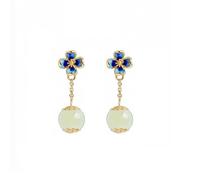 Hao Wu Xuan Natural an Jade enamel flowers earrings for women high-level Luxury exquisite long chain Eardrops Engagement jewelry