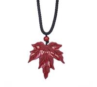 Hao Wu Xuan Natural Red Cinnabar Maple Leaf Necklace Cameo Pendant Sweater Chain Amulet Buddhism Healing Yoga Woman Man Banquet Souvenir