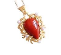 Hao Wu Xuan Natural South Red Agate silver Inlaid drop-shaped Chinese style retro charm light luxury charming pendant pearl necklace
