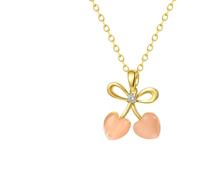 Hao Wu Xuan Natural Stone Pink Love Heart Pendant Necklaces For Women, Bowknot Gold Color Chain Necklace Trendy Jewelry For Mom Gift