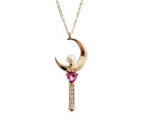 Hao Wu Xuan Necklace Japanese Anime Sailor Moon Loving Magic Wand Crystal Cosplay Pendant Necklace Girl Accessories Cute Cosplay Props Necklace fashion