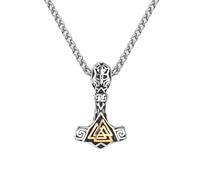 Hao Wu Xuan Never Fade Gold Color 's Hammer Necklaces Men Stainless Steel Norse Runes Valknut Pendant Mjolnir Axe Amulet Vikings Jewelry