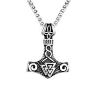 Hao Wu Xuan Never Fade Hammer Necklaces Men Viking Norse Rune Triangle Stainless Steel Anchor Pendant Mjolnir Male Amulet Jewelry Gift