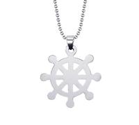 Hao Wu Xuan Never Fade Stainless Steel Dharma Wheel Pendant Rudder Necklace Women Men Fashion Cheap Jewelry Gift