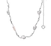 Hao Wu Xuan Niche Design Irregular Chain White Pearl Necklace Love Shaped Pendant Fashion Jewelry Creative Unique Accessories Collectibles