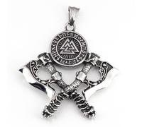 Hao Wu Xuan Nordic Viking Warrior Double Axe Men's Pendants Personalized and Dominant Series Odin Rune Pendant DIY Necklace Accessories