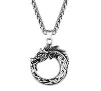 Hao Wu Xuan Norse Mythology Midgard Serpent Necklaces Men Viking Runes Celtic Knot Jormungand Ouroboros Steel Pendant Retro Dragon Jewelry