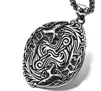 Hao Wu Xuan Norse Mythology Odin's Wolf Necklaces Men Vikings Runes Futhark Stainless Steel Pendant Celtic Symbols Amulet Icelandic Jewelry