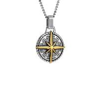 Hao Wu Xuan North Star Men Necklace,Stainless Steel Compass Pendant,Mens Jewelry, Coin Form Handmade Necklace