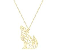 Hao Wu Xuan Origami Wolf Animal Pendant Necklace for Women Men Stainless Steel Jewelry Howling Wolf Necklace