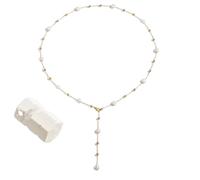 Hao Wu Xuan Pearls Long Chain Necklace For Women, Y-shaped Drop Necklace, Stainless Steel Link Simple Jewelry
