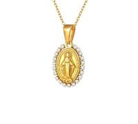Hao Wu Xuan Personalized Zircon Pendant Necklace for Women, Stainless Steel Gold Plated Necklace, Prayer Amulet Jewelry