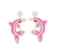 Hao Wu Xuan Pink Color Beaded Coconut tree Starfish Dangle Earrings Bohemia Handmade Seed Bead Creative Jewelry Summer Holiday Beach Earring