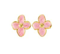 Hao Wu Xuan Pink Four Petal Flower Earrings for Women Gold Plated Stainless Steel Floral Stud Earrings Not Allergic Elegant Jewelry Gift