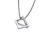 Hao Wu Xuan Popular Men Necklace,Interlocking Square Triangle Male Pendant,Stainless Steel Modern Trendy Geometric Necklaces,Hipster Jewelry
