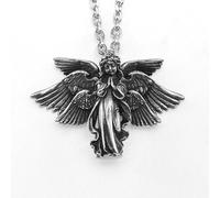 Hao Wu Xuan Praying Angels Wings Necklace 316L Stainless Steel Pendants Men Women Chain Peace Bless Amulet Jewelry Retro Xmas Gift for Male