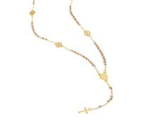 Hao Wu Xuan Prjewel Stainless Steel Virgin Vrand Three-Color Beaded Y-Shaped Necklaces for Women The Holy Spirit Cross Pendant Necklace