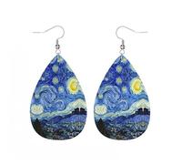 Hao Wu Xuan PU Leather Starry Night Rhone River World Famous Painting Drop Charm Earrings For Women Pendientes серьги 2023 тренд