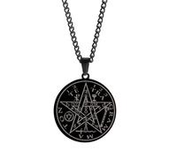 Hao Wu Xuan Punk Mens Tetragrammaton Necklaces Stainless Steel Pentagram of Solomon Pendant Name of God Collar Gifts for Him