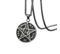 Hao Wu Xuan Punk Mens Tetragrammaton Necklaces Stainless Steel Pentagram of Solomon Pendant Name of God Collar Gifts for Him