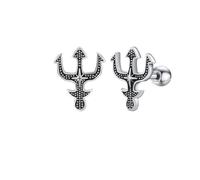 Hao Wu Xuan Punk Men's Trident Stud Earrings, Ancient Greek God Poseidon Neptune Earrings Stainless Steel Ear Gifts for Him Jewelry