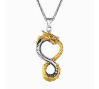 Hao Wu Xuan Punk Norse Viking Dragon Necklaces Men Gold Color Stainless Steel Infinity Symbol Pendant Vintage Ouroboros Amulet Jewelry Gifts