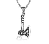 Hao Wu Xuan Punk Style men's Necklace With Viking Axe Pendant Silver Color Vintage Wolf Pattern Hip Hop Rock Jewelry Neck Accessories Gifts