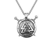 Hao Wu Xuan Punk Viking Spartan Warrior Shield Sword Necklaces Mens Stainless Steel Norse Runes Valknut Amulet Pendant Scandinavian Jewelry