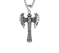 Hao Wu Xuan Punk Vikings Axes Necklace Men Stainless Steel Norse Runes Double Edged Hatchet Pendant Amulet Scandinavian Jewelry Male Gifts