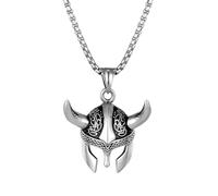 Hao Wu Xuan Punk Vikings Horn Helmet Necklaces Men Women Vintage Stainless Steel Norse Celtic Knot Amulet Pendant Charm Scandinavian Jewelry