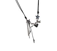 Hao Wu Xuan Punk Vintage Star Heart Pendant Rope Chain Necklace Women Goth Pentagram Silver Color Choker Chain Charm Grunge Accessories