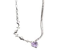 Hao Wu Xuan Purple Crystal Heart Pendant Necklace Women Sweet Cool Girl Punk Clavicle Chain Fashion Aesthetic Necklace Jewelry Gift 2023