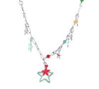 Hao Wu Xuan Rainbow Candy Beaded Heart Necklace for Women Girls Colorful Beads Star Pendant Choker Sweet Dopamine Style Jewelry Gift