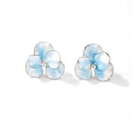 Hao Wu Xuan Red Blue Enamel Flower Stud Earrings for Women Korean Fashion Five Petals Crystal Flowered Lovely Cute Girls Ear Decoration