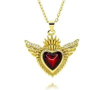 Hao Wu Xuan Red Flaming Sacred Heart Of Charms for Necklace DIY Jewelry Making Gold Wing Immaculate Heart Of Mary Pendant Jewel